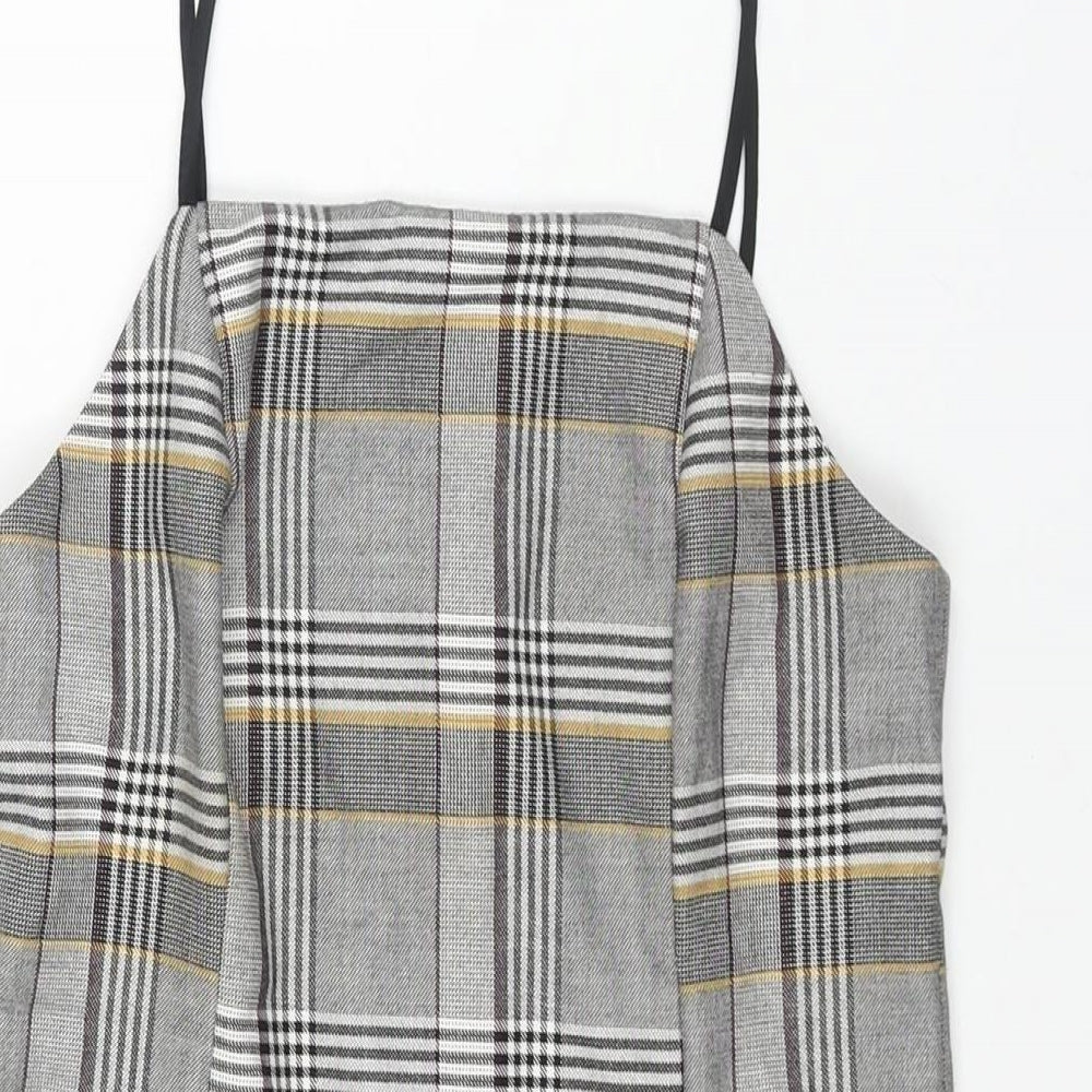 Urban Outfitters Womens Grey Check Polyester Mini Size XS Square Neck Zip
