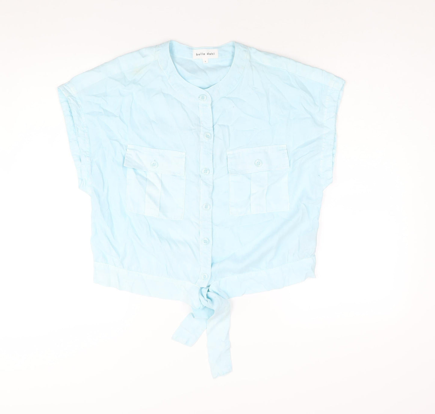 Bella Dahl Womens Blue Lyocell Basic Button-Up Size L Round Neck - Tie Detail