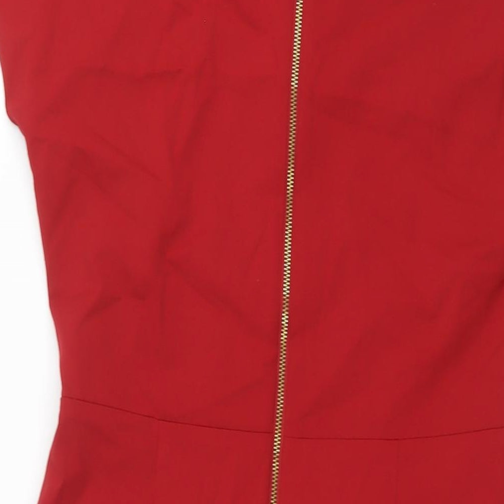 Baukjen Womens Red Polyester Pencil Dress Size 12 V-Neck Zip