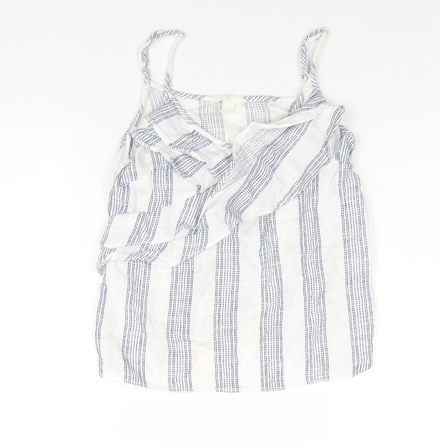 H&M Womens White Geometric Cotton Camisole Blouse Size 8 V-Neck - Frill