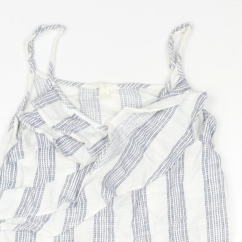 H&M Womens White Geometric Cotton Camisole Blouse Size 8 V-Neck - Frill