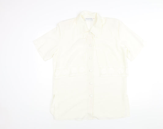 Perceptions Womens Ivory Polyester Basic Blouse Size 12 Collared - Embroidered Detail