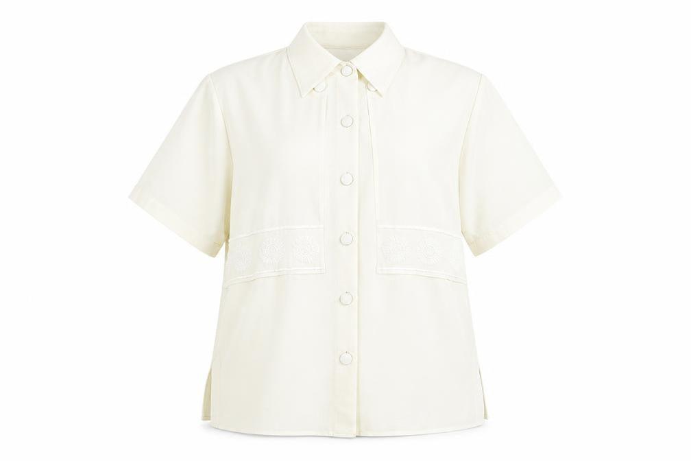Perceptions Womens Ivory Polyester Basic Blouse Size 12 Collared - Embroidered Detail