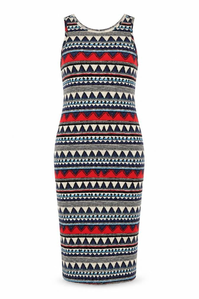 Pussycat London Womens Multicoloured Geometric Polyester Pencil Dress Size 10 Round Neck Pullover