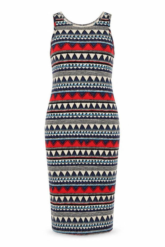 Pussycat London Womens Multicoloured Geometric Polyester Pencil Dress Size 10 Round Neck Pullover