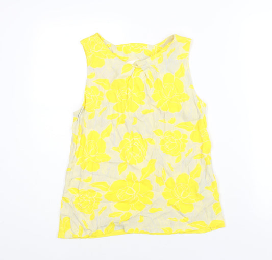 Warehouse Womens Yellow Viscose Camisole Blouse Size 10 Round Neck - Floral Print