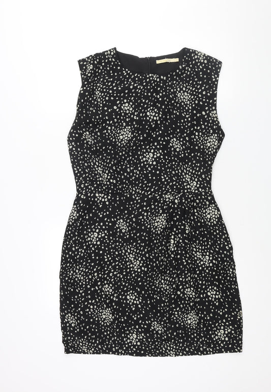 Grace & Mila Womens Black Geometric Polyester Shift Size L Round Neck Zip