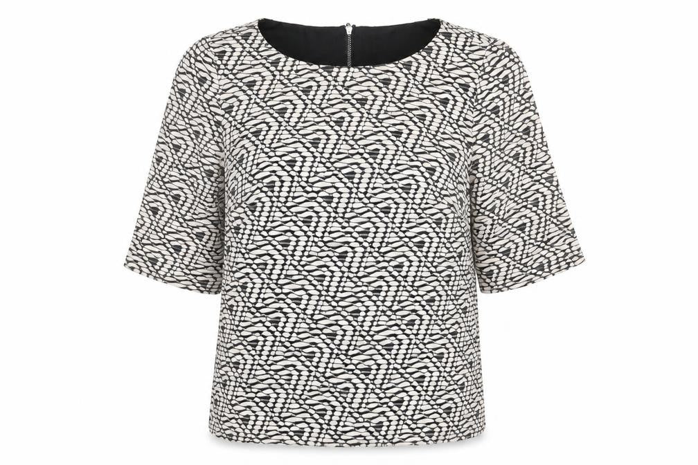 Principles Womens White Geometric Viscose Basic Blouse Size 10 Round Neck