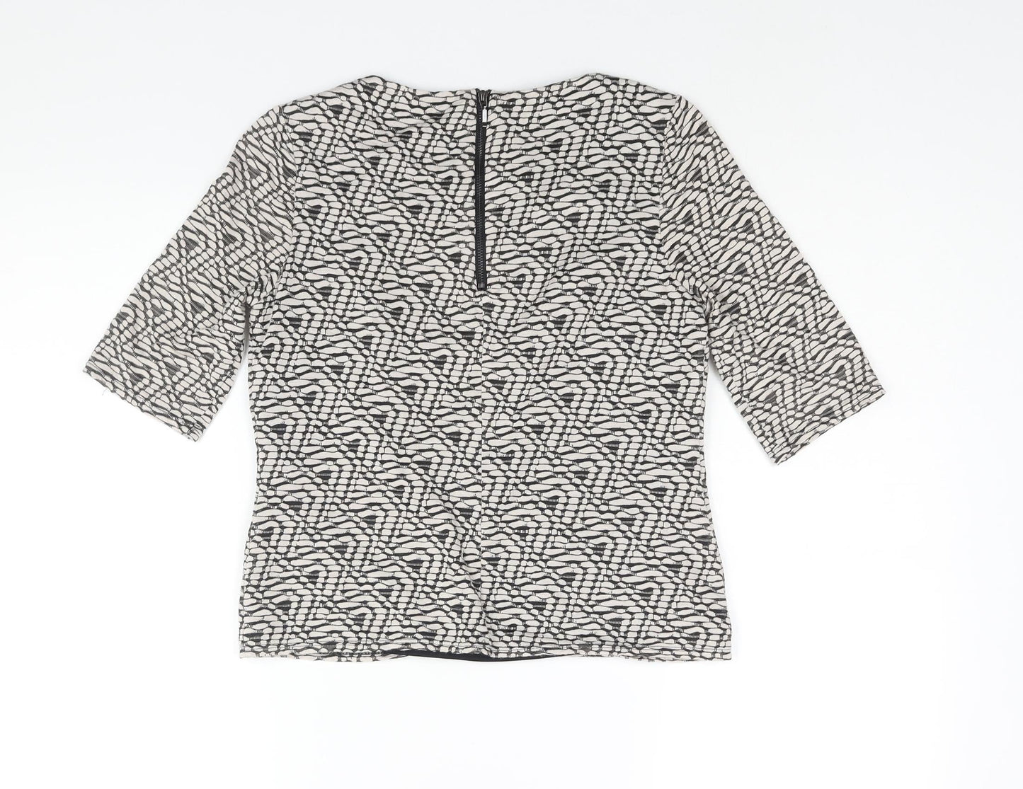 Principles Womens White Geometric Viscose Basic Blouse Size 10 Round Neck
