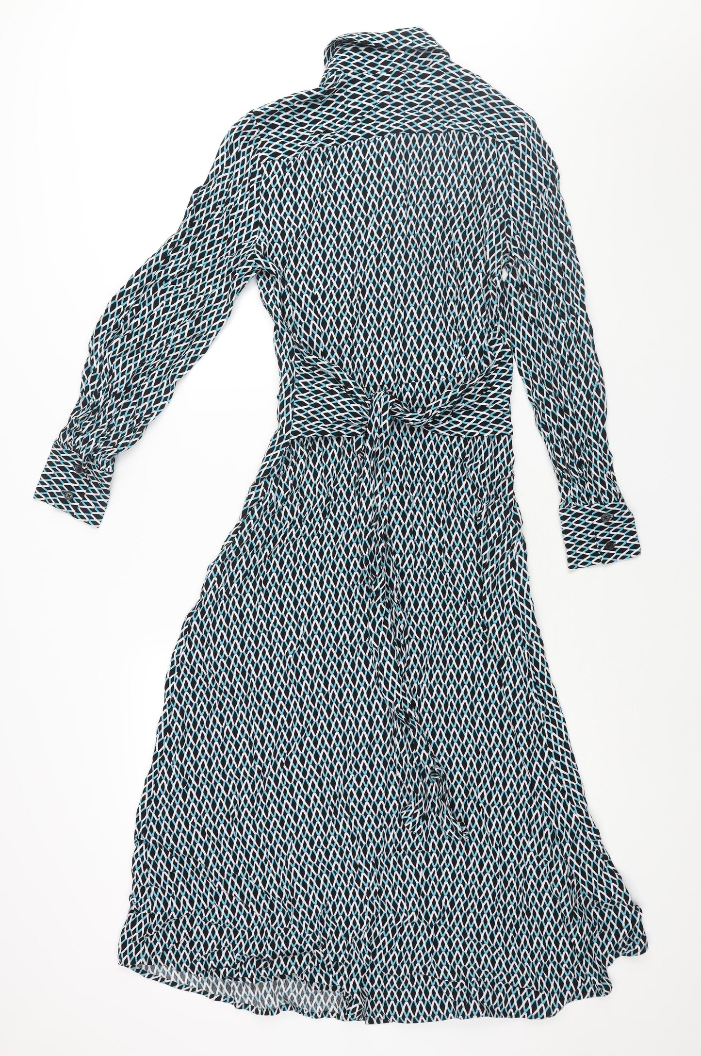 Marks and Spencer Womens Multicoloured Geometric Viscose Shirt Dress Size 6 Collared Button - Belted