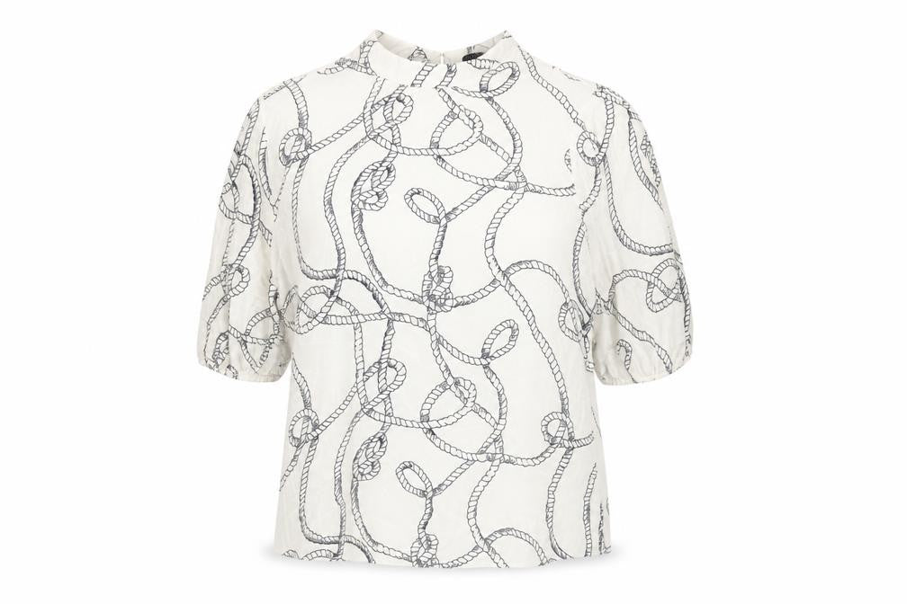Marks & Spencer Womens White Geometric Viscose Basic Blouse Size 12 Mock Neck - Rope Pattern