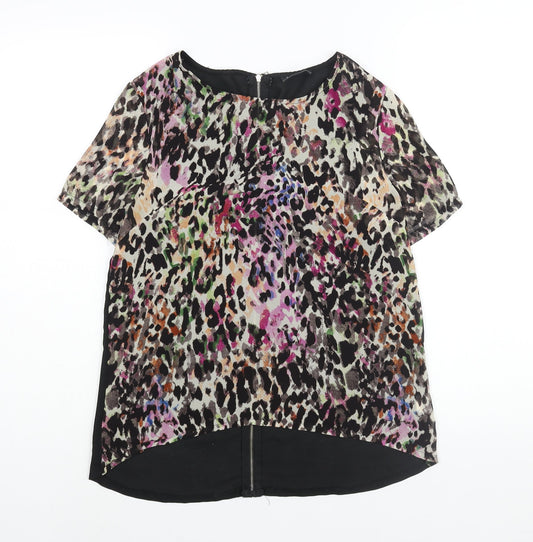Poppy Lux Womens Multicoloured Polyester Basic Blouse Size 8 Round Neck - Leopard Print