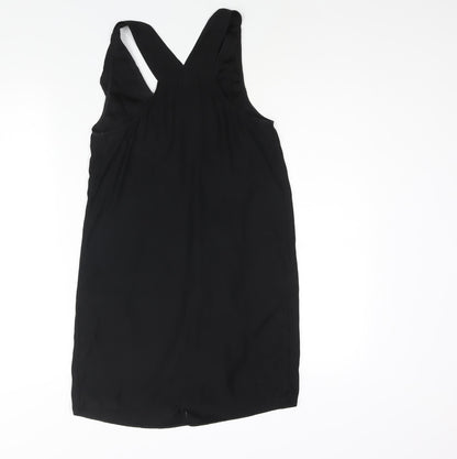 Back view of Silence + Noise women’s black polyester mini, size XS, v-neck pullover - frill
