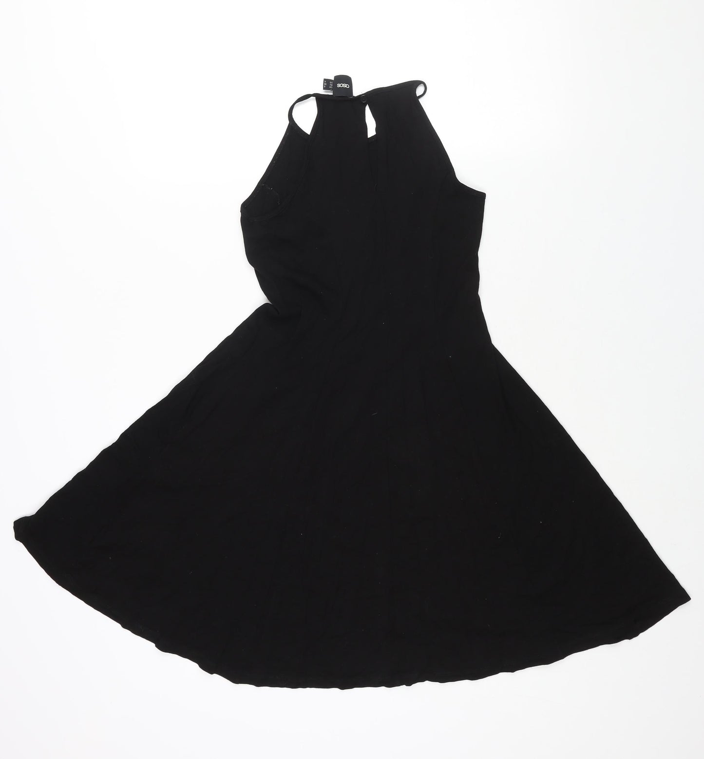 ASOS Womens Black Viscose A-Line Size 8 Round Neck Button