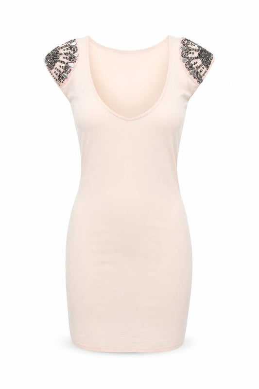 Jane Norman Womens Pink Viscose Mini Size 8 Round Neck Pullover - Beading Detail