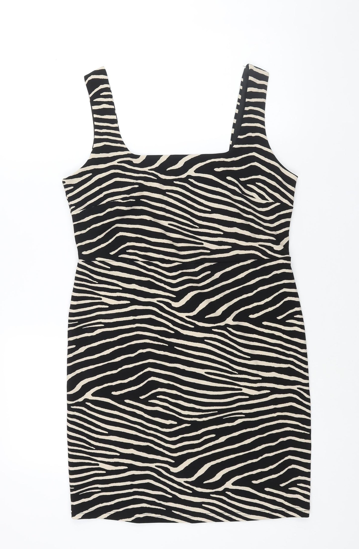 H&M Womens Black Geometric Polyester Bodycon Size L Square Neck Pullover