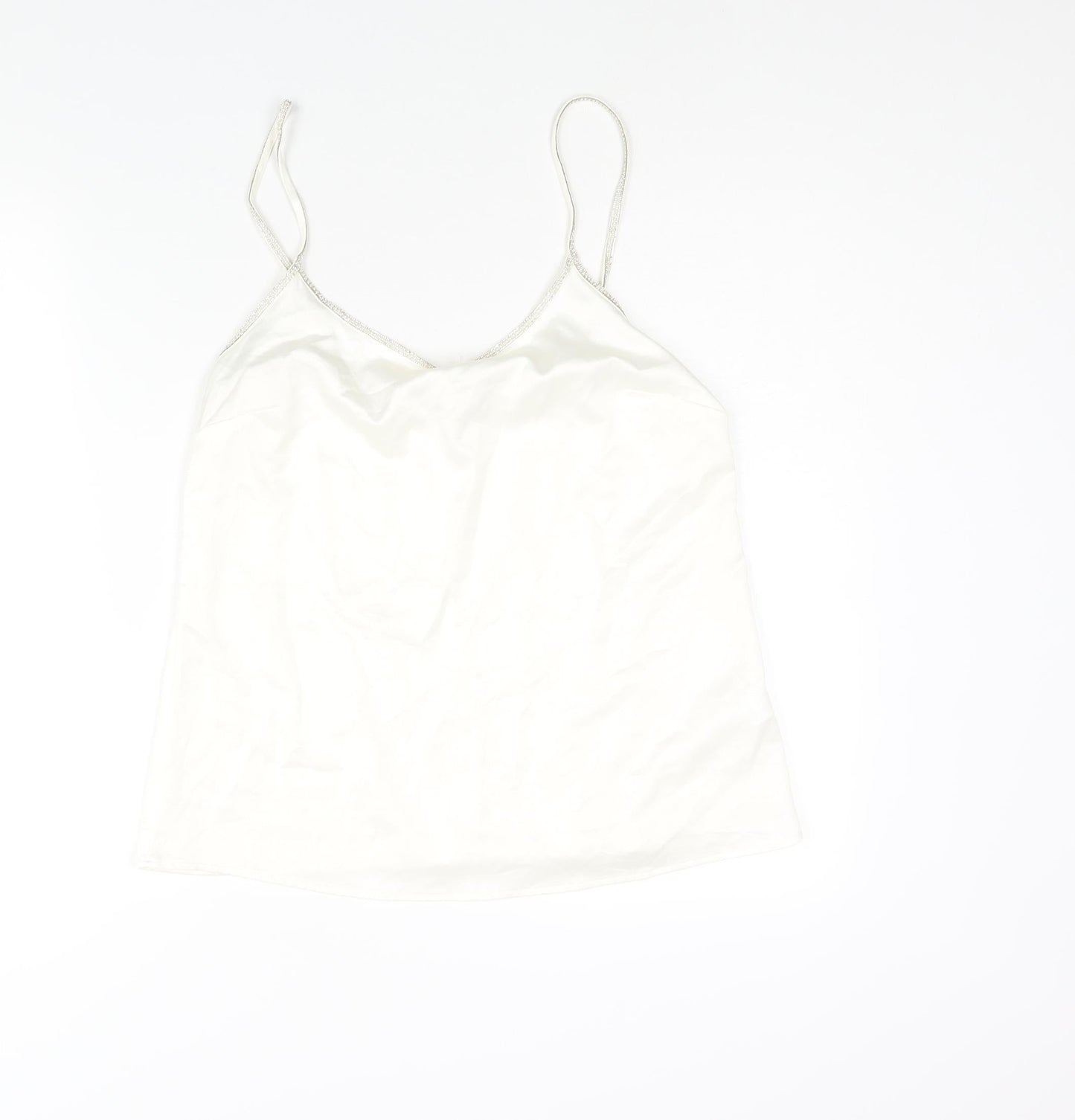 River Island Womens Ivory Polyester Camisole Blouse Size 10 V-Neck - Pearl Rhinestone Straps