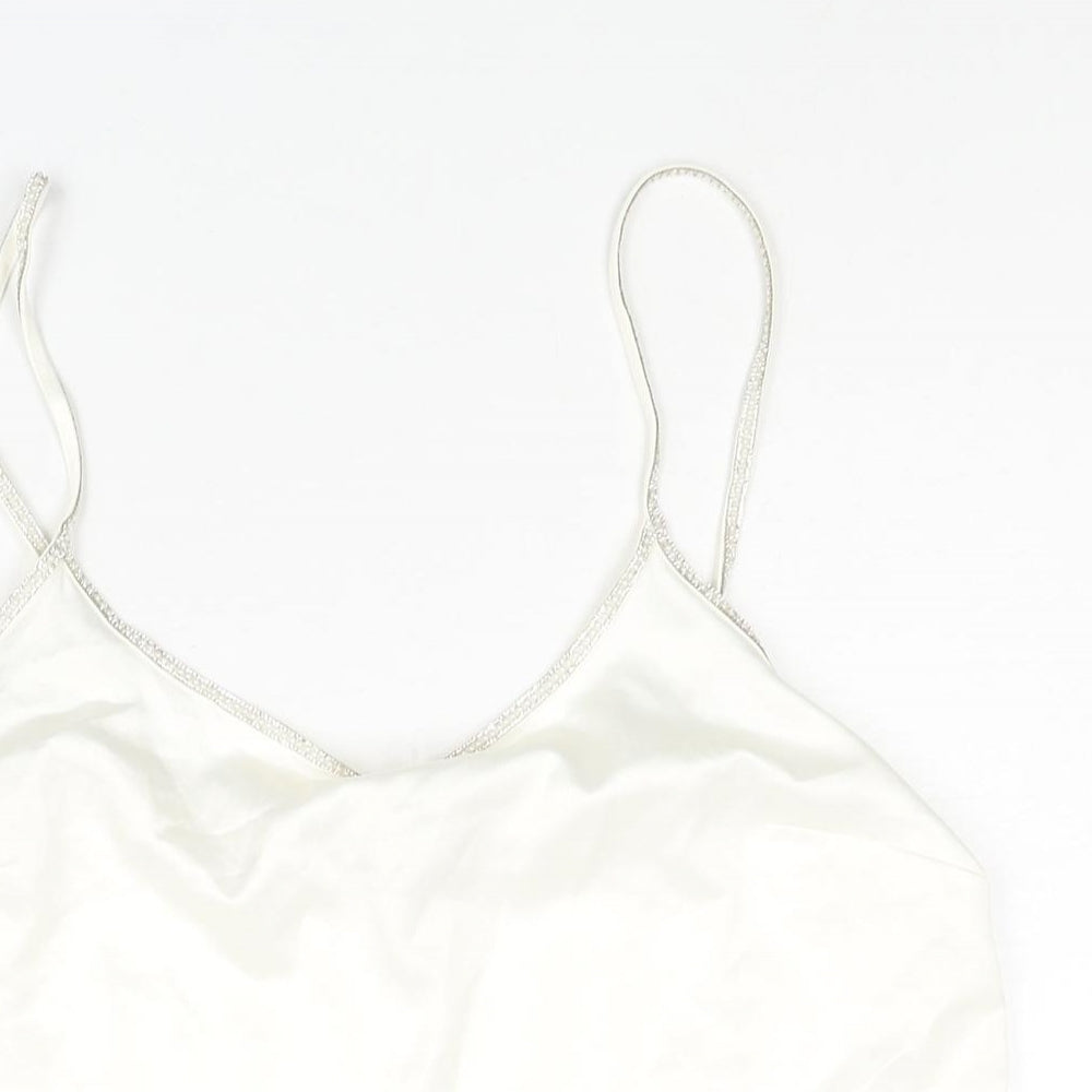 River Island Womens Ivory Polyester Camisole Blouse Size 10 V-Neck - Pearl Rhinestone Straps