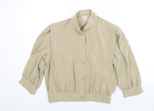 Elinette Womens Beige Polyester Basic Blouse Size 14 Mock Neck