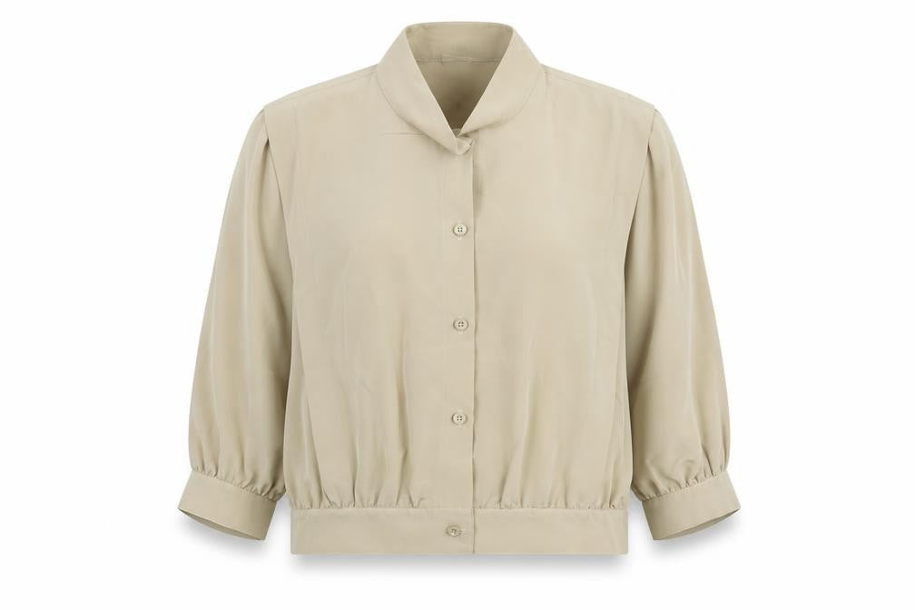 Elinette Womens Beige Polyester Basic Blouse Size 14 Mock Neck
