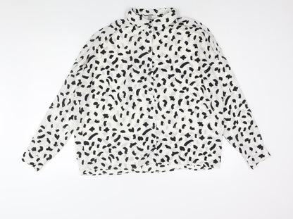 Additional front view of ASOS women’s white geometric polyester basic button-up, size UK 14, collared