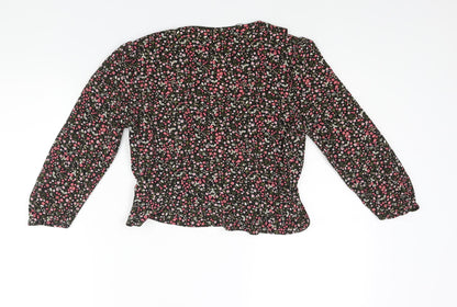 Back view of Miss Selfridge women’s multicoloured floral polyester wrap blouse, size UK 6, v-neck - frill