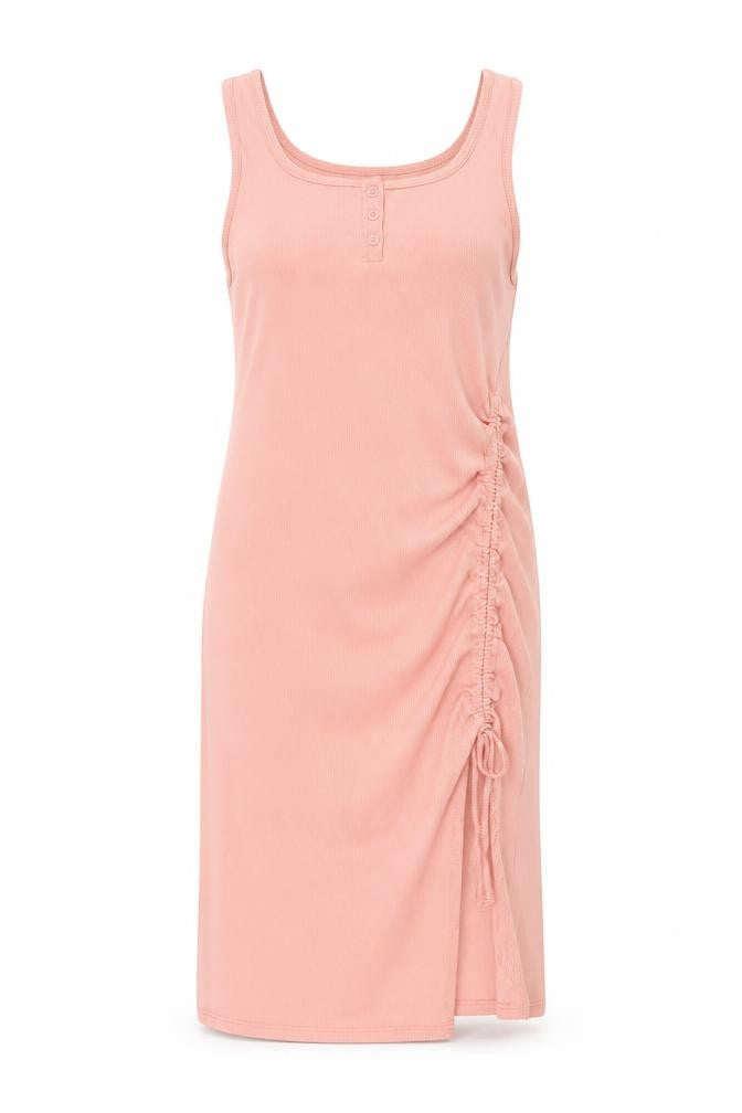 Yozy Womens Pink Polyester Shift Size XL Scoop Neck Button - Drawstring Detail