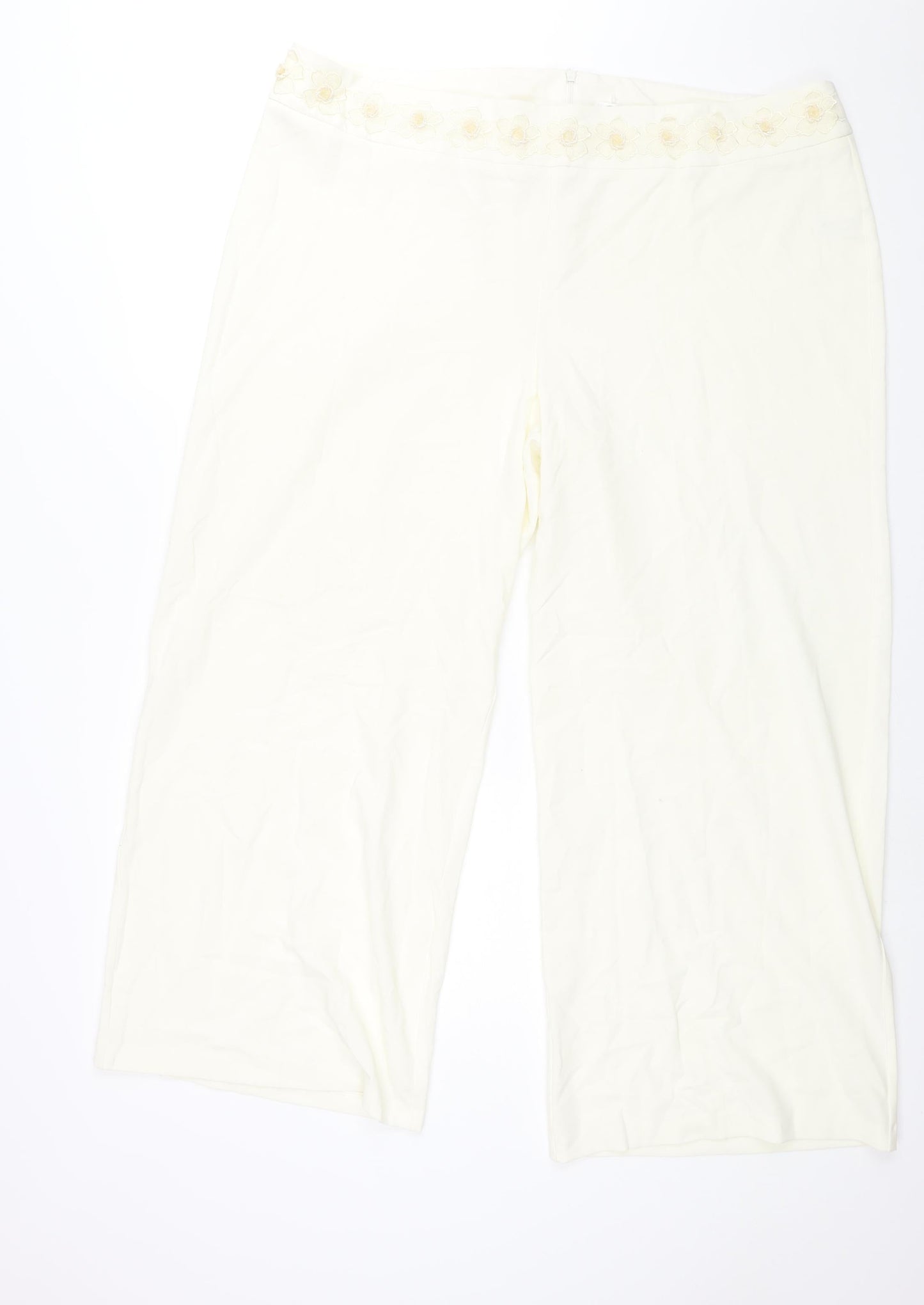 Berkertex Womens Ivory Polyester Trousers Size 22 L29 in Regular Zip - Floral Applique Detail
