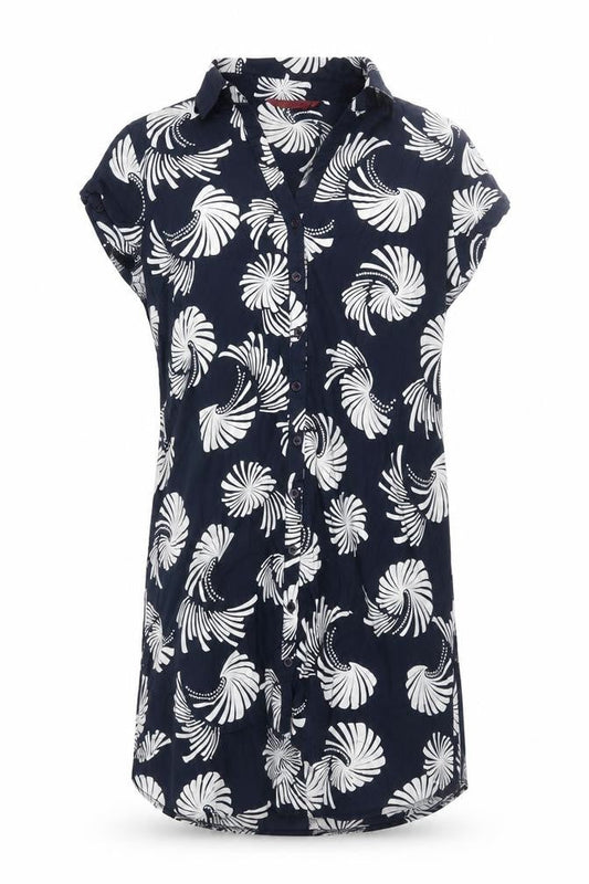 John by John Richmond Womens Blue Geometric Cotton Shirt Dress Size 18 Collared Button