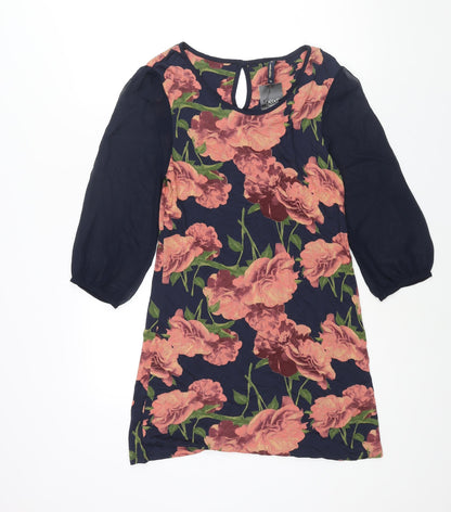 Next Womens Multicoloured Floral Viscose Mini Size 12 Round Neck Button