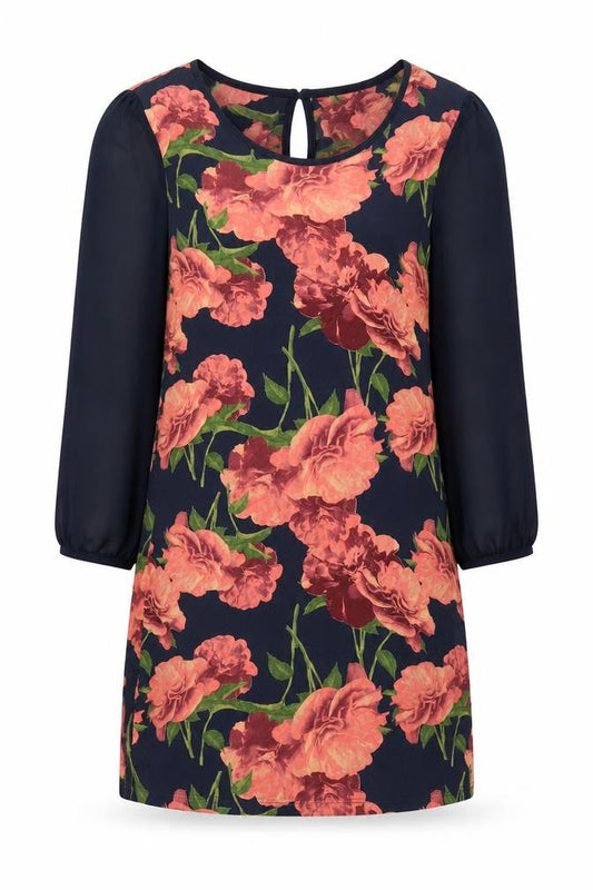 Next Womens Multicoloured Floral Viscose Mini Size 12 Round Neck Button