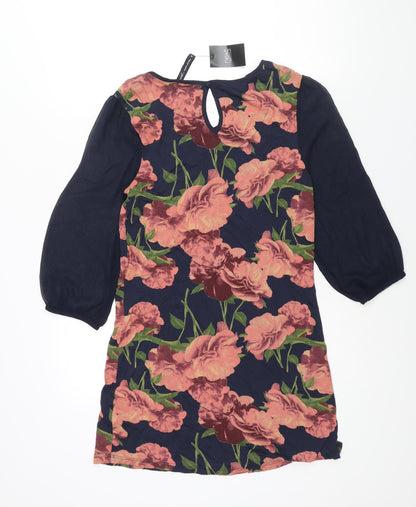Next Womens Multicoloured Floral Viscose Mini Size 12 Round Neck Button