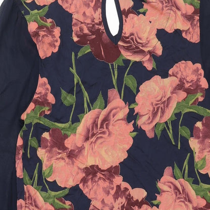 Next Womens Multicoloured Floral Viscose Mini Size 12 Round Neck Button