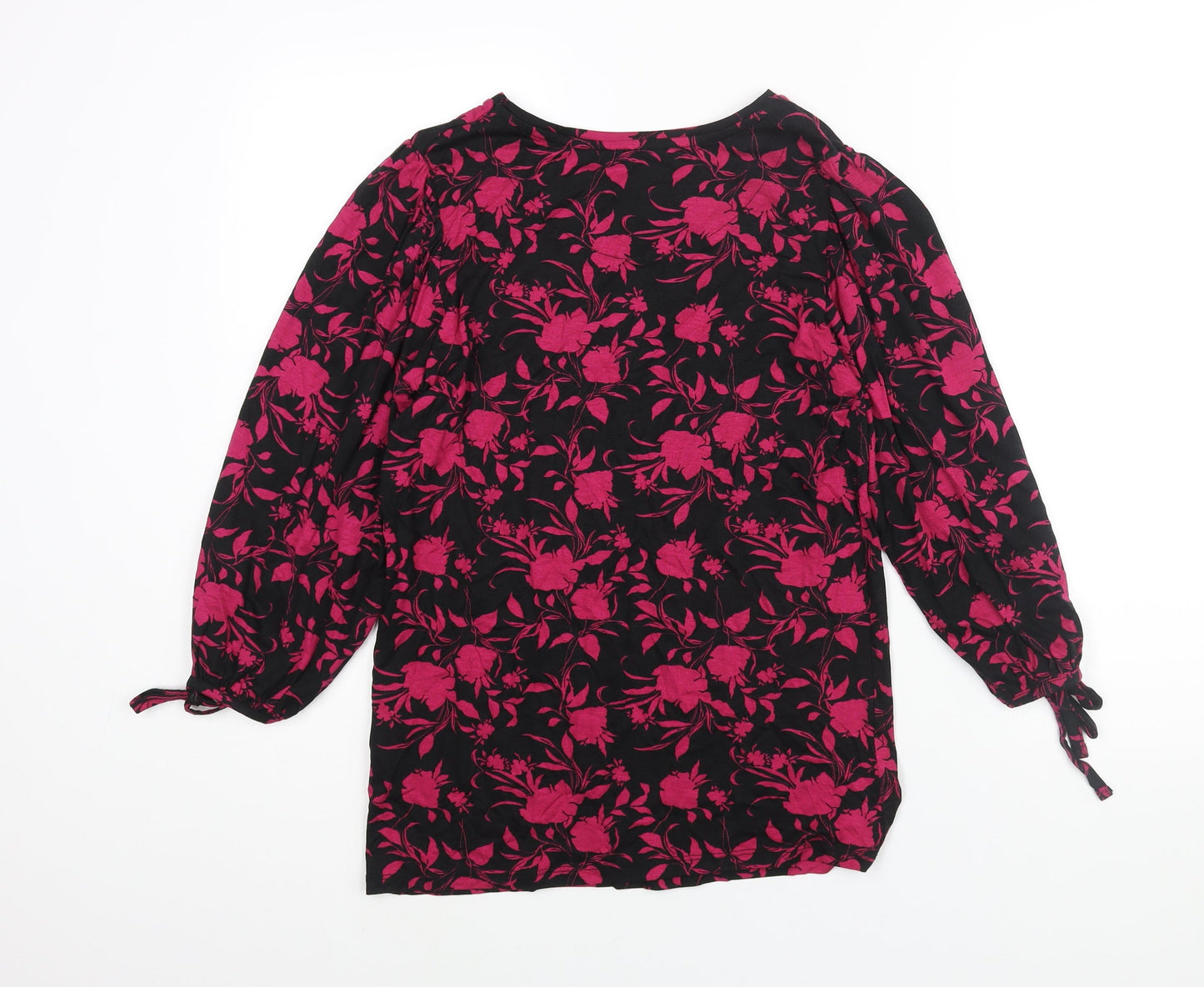 Principles Womens Pink Floral Viscose Basic Blouse Size 12 Round Neck - Bow Detail