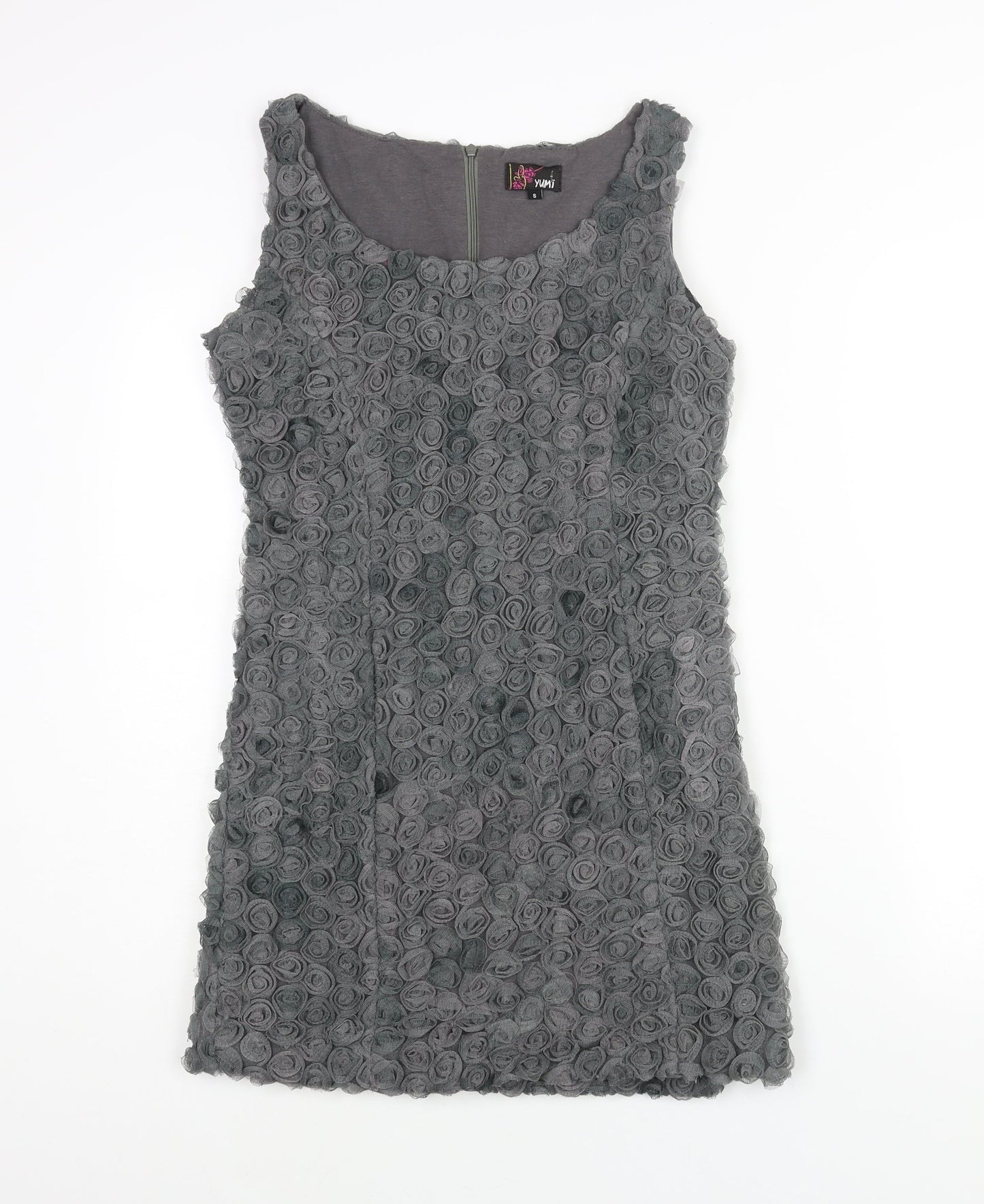 Yumi Womens Green Cotton Mini Size S Scoop Neck Pullover - Textured Rose Fabric