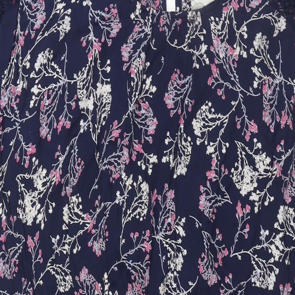 RJR.John Rocha Womens Blue Floral Viscose Shift Size 16 Round Neck Button - Lace Detail Belted