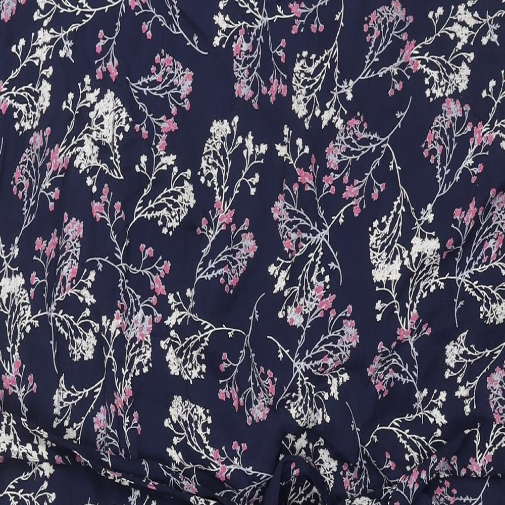 RJR.John Rocha Womens Blue Floral Viscose Shift Size 16 Round Neck Button - Lace Detail Belted