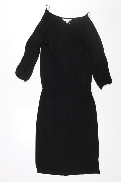 Next Womens Black Acetate Shift Size 12 Round Neck Pullover - Cold Shoulder