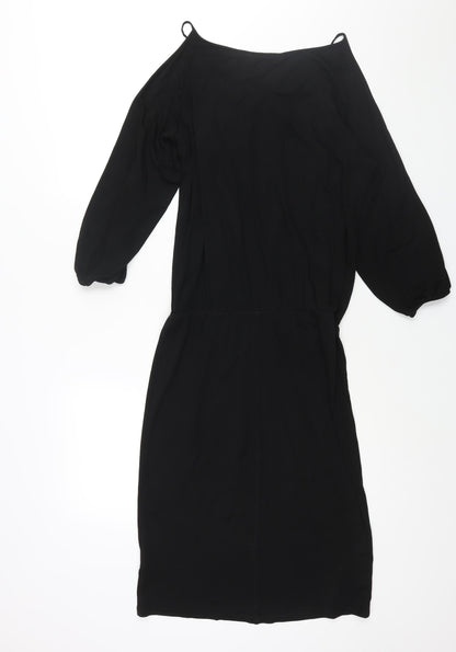 Next Womens Black Acetate Shift Size 12 Round Neck Pullover - Cold Shoulder