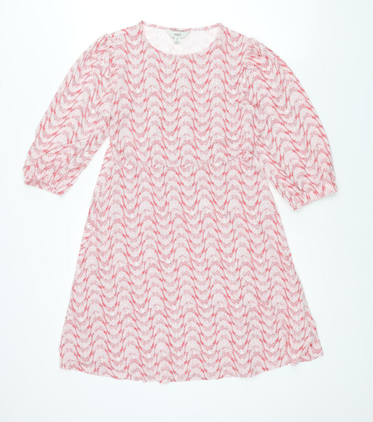 MArks and Womens Red Geometric Viscose A-Line Size 12 Round Neck Pullover