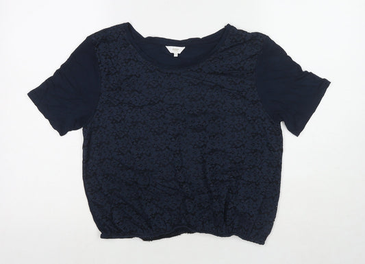 Cotton Traders Womens Blue Viscose Basic T-Shirt Size 10 Round Neck - Lace Detail