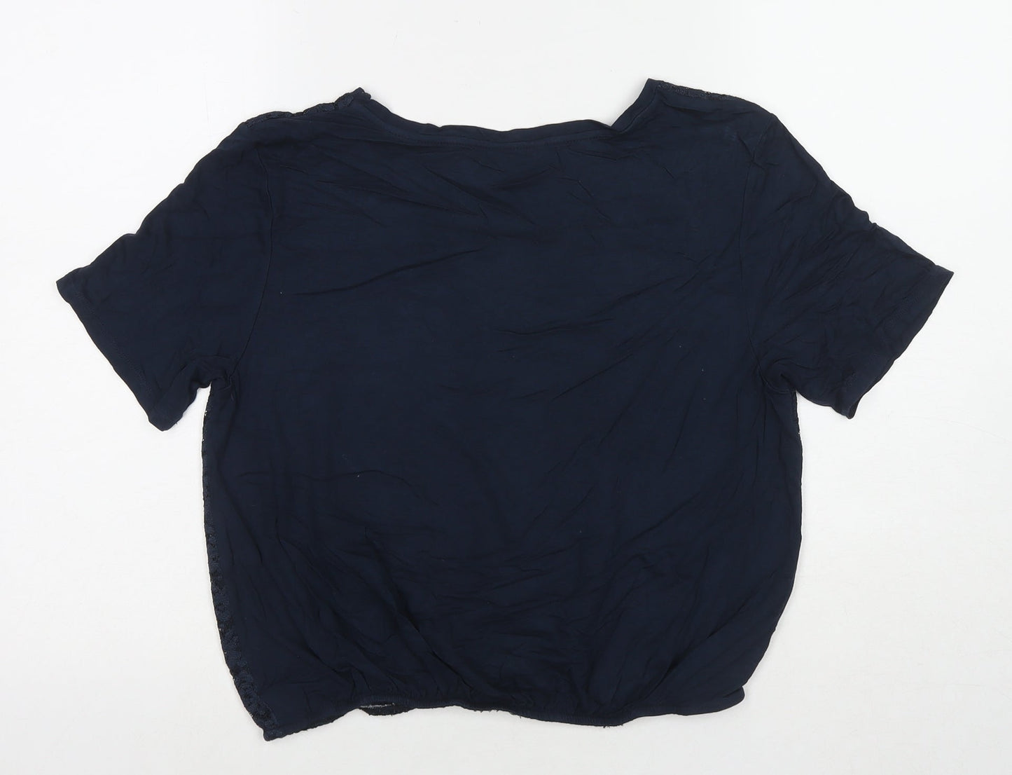 Cotton Traders Womens Blue Viscose Basic T-Shirt Size 10 Round Neck - Lace Detail