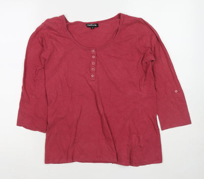 Natura Womens Red Cotton Basic T-Shirt Size M Scoop Neck