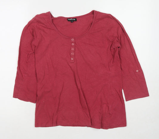 Natura Womens Red Cotton Basic T-Shirt Size M Scoop Neck
