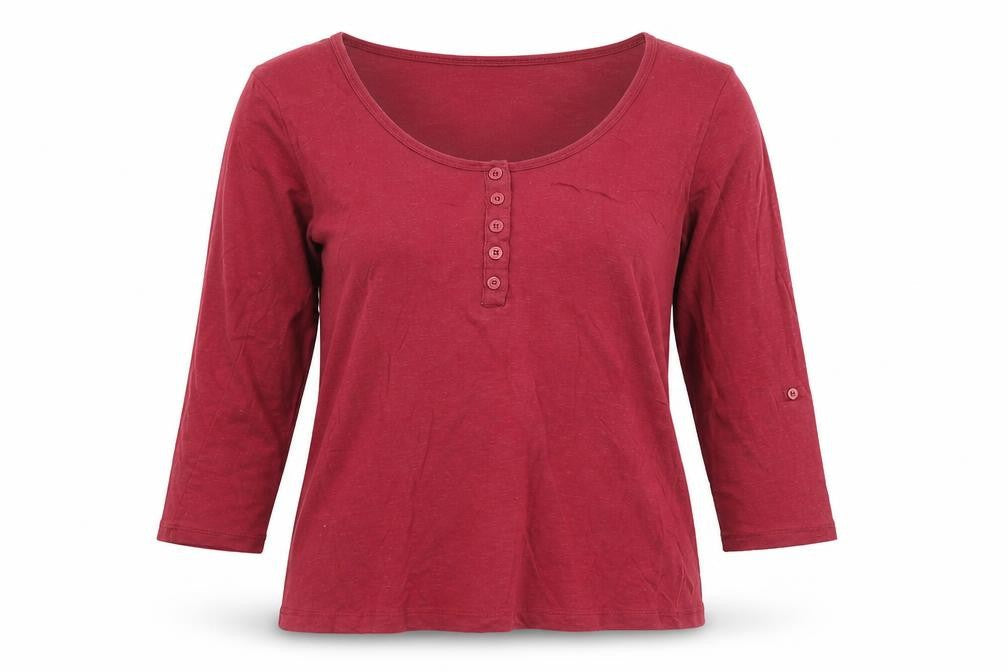 Natura Womens Red Cotton Basic T-Shirt Size M Scoop Neck