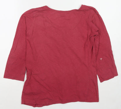 Natura Womens Red Cotton Basic T-Shirt Size M Scoop Neck