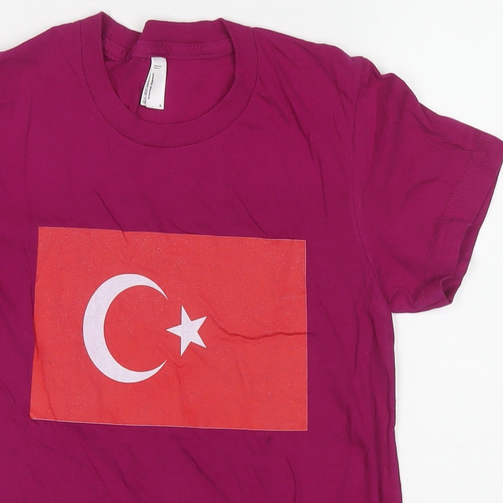 American Apparel Womens Purple Cotton Basic T-Shirt Size S Round Neck - Turkey Flag