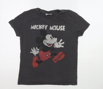Preloved Disney Womens Brown Cotton Basic T-Shirt Size XS Round Neck - Mickey Mouse - Front