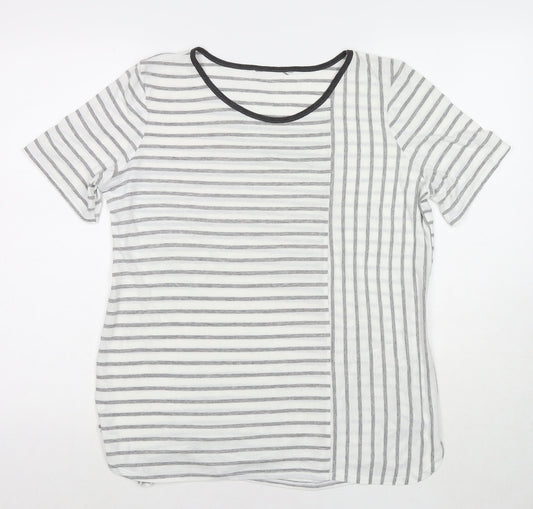 Dorothy Perkins Womens White Striped Polyester Basic T-Shirt Size 16 Round Neck