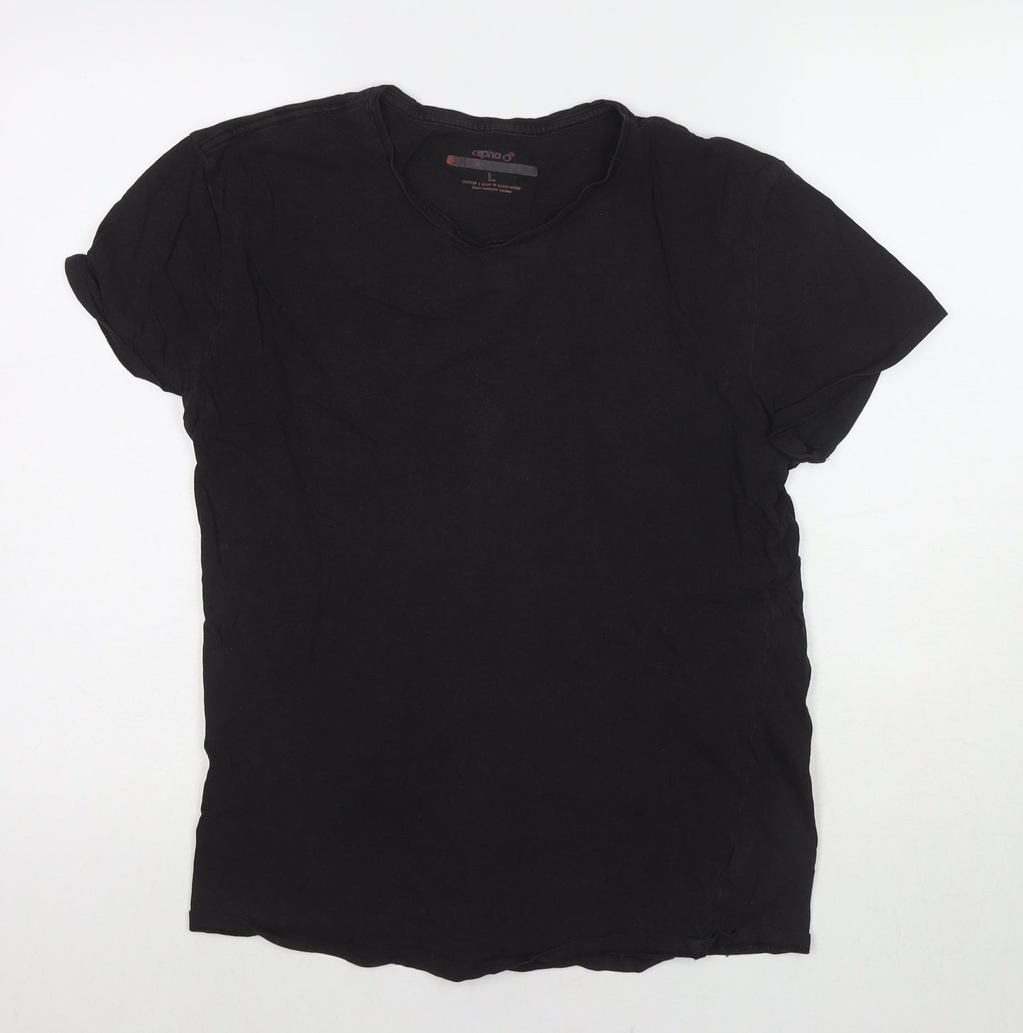 Alpha Womens Black Cotton Basic T-Shirt Size L Round Neck